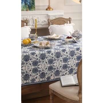 patdrea Designer Blue Tablecloth for Rectangle Tables,Vintage Elegant Linen with Paisley Floral Pattern Tablecloths,Farmhouse Flower Table Cover Cloth Decor for Kitchen Dining Christmas,63"*102"