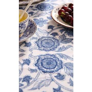 patdrea Designer Blue Tablecloth for Rectangle Tables,Vintage Elegant Linen with Paisley Floral Pattern Tablecloths,Farmhouse Flower Table Cover Cloth Decor for Kitchen Dining Christmas,63"*102"