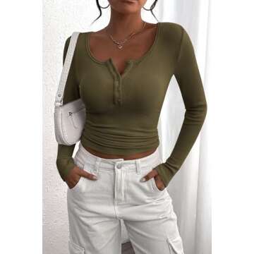 Henley Long Sleeve T Shirt for Women in Fall Style