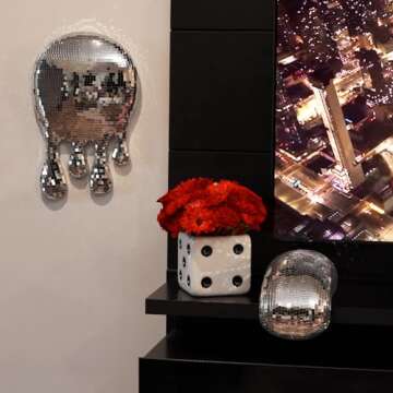 Reimagine Discovery Drippy Disco Ball Decor, Wall Decor Aesthetic with Maximalist, Unique & Funky Style, Cool Room Decor for Bar Carts, Melted Disco Ball Abstract Wall Art, Perfect for Modern Homes