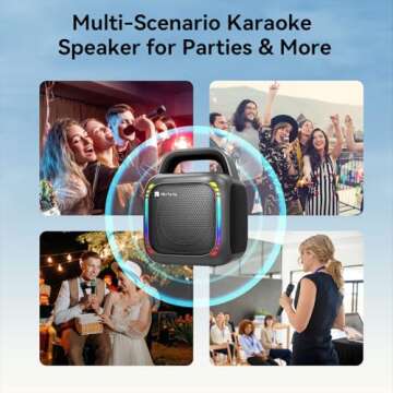 Karaoke Machine with 2 Wireless Microphones, Portable 5.0 Bluetooth Speaker for Adults & Kids, with 50W Speaker,Handle &RGB Lights, Supports TF Card/USB/Aux in/TWS,for Home,Party,Performance,Meeting