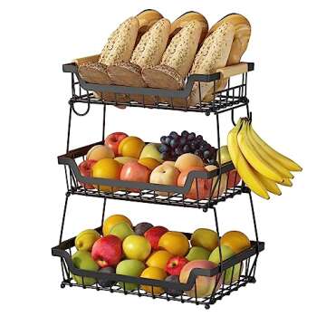 GILLAS 3 Tier Fruit Basket & 2 Banana Hangers - Kitchen Organizer