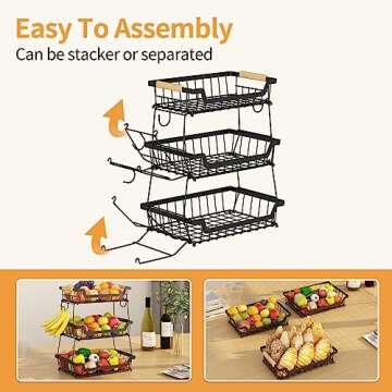 GILLAS 3 Tier Fruit Basket with Banana Hangers