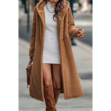 PRETTYGARDEN Women's Fashion Winter Coats Fuzzy Fleece Long Hooded Jackets Button Down Faux Fur Warm Outerwear (Golden Camel,X-Large)