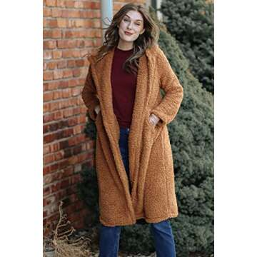 PRETTYGARDEN Women's Fashion Winter Coats Fuzzy Fleece Long Hooded Jackets Button Down Faux Fur Warm Outerwear (Golden Camel,X-Large)