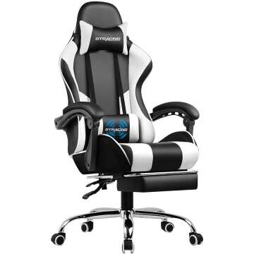 GTRACING Gaming Chair, Computer Chair with Footrest and Lumbar Support, Height Adjustable Gaming Chair with 360°-Swivel Seat and Headrest (White)