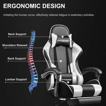 GTRACING Gaming Chair, Computer Chair with Footrest and Lumbar Support, Height Adjustable Gaming Chair with 360°-Swivel Seat and Headrest (White)