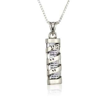 925 Sterling Silver Mezuzah Necklace, Scroll Pendant, Jewish Shema Necklace, Jewish Jewelry, Chain Hebrew Letters, Messianic, Blessings Israel Gifts Souvenirs Spiritual Kabbalah Art Holy Land, Hebrew Jewelry for Men (Shema)