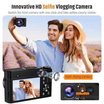 4K Digital Camera for Photography Autofocus 64MP Vlogging Camera for YouTube with Dual Cameras 16X Digital Zoom 4K Compact Travel Video Camera with 32GB SD Card,2 Batteries,Flash, Anti-Shake (Black)