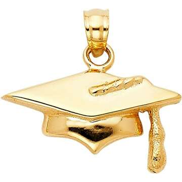 14k Gold Mini Graduation Hat Charm Pendant & Chain