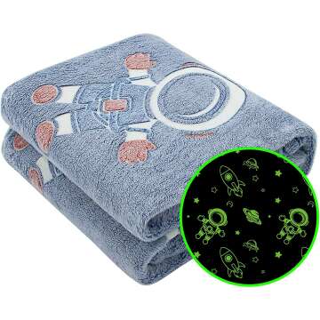 Glow in The Dark Blanket Stars Throw Blanket Christmas Birthday Gifts for Kids Soft Cozy Fluffy Plush Space Decor Blankets for Couch Bed Sofa Unique Gifts for Boys Girls Teens Planet Blanket 50"x60"