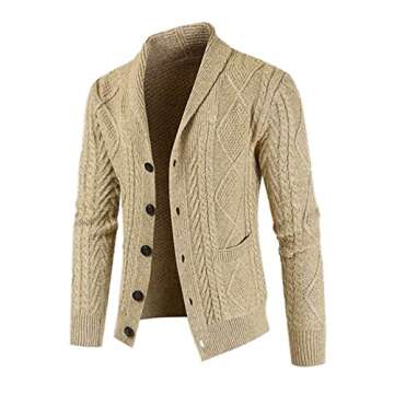 JMIERR Men's Shawl Collar Cable Knit Cardigan Sweater with Pockets