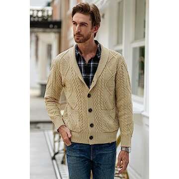 Men's Shawl Collar Cable Knit Cardigan Sweater