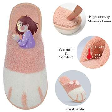 SINNO Cute Animal Slippers for Women Indoor Outdoor Memory Foam House Slippers Soft Warm Cozy Fuzzy Bedroom Non-Slip Shoes Christmas Gift ladies Slippers