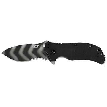 Zero Tolerance 0350TSST Pocket Knife; 3.25” Partially Serrated Crucible S30V Blade, Tiger Stripe Tungsten DLC Coating, Textured G-10 Handle, SpeedSafe Open, Liner Lock, Quad-Mount Pocketclip; 6.2 OZ