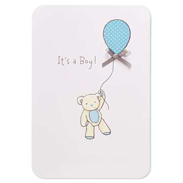 Cute Baby Boy Card – Bear with Balloon by American Greetings