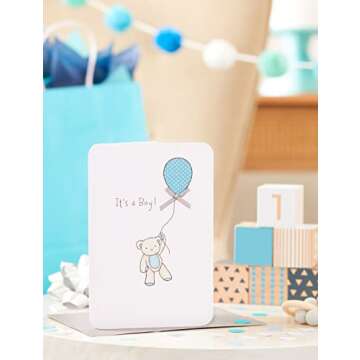 Cute Baby Boy Card – Bear with Balloon by American Greetings