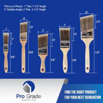 Pro Grade Paint Brushes - 5 Piece Set for All Paints & Stains