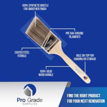 Pro Grade- Paint Brushes - 5 Piece Flat and Angle, Paint Brush for All Latex and Oil Paints & Stains - Home Improvement - Interior & Exterior Use Paint Brush