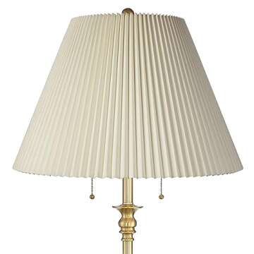 360 Lighting Spenser Retro Art Deco 58" Tall Floor Lamp Standing Brushed Antique Brass Gold Metal Beige Fabric Pleated Empire Shade for Living Room Family Bedroom Office House Home Decor