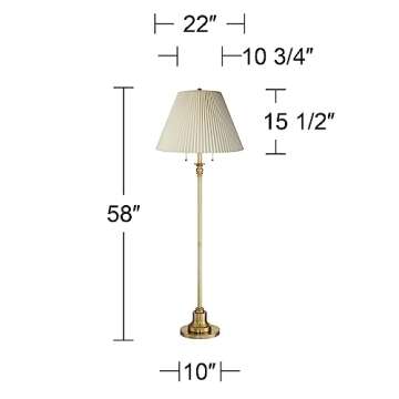 360 Lighting Spenser Retro Art Deco 58" Tall Floor Lamp Standing Brushed Antique Brass Gold Metal Beige Fabric Pleated Empire Shade for Living Room Family Bedroom Office House Home Decor