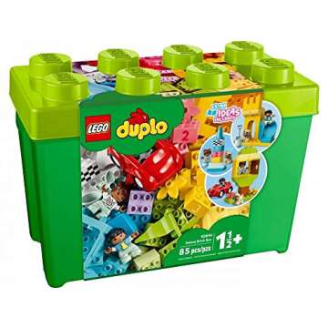 LEGO DUPLO Classic Deluxe Brick Box 10914 Starter Set - Features Storage Box, Bricks, Duplo Figures, Dog, and Car, Creative Play, Great Early Learning Toy for Toddlers Ages 18+ Months