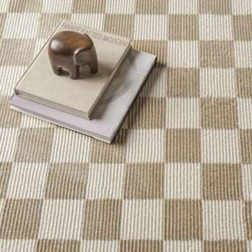 Revival Rugs Gambit 8'x10’ Checkered Rug Washable Area Rug for Living Room Bedroom - 100% Recycled Oeko-TEX Certified, Medium Pile, Camel, Beige