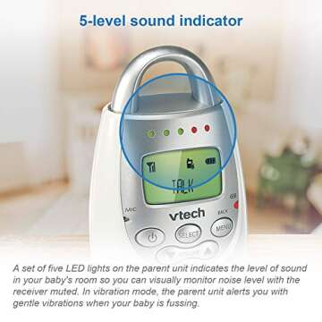 VTech DM221 Audio Baby Monitor with up to 1,000 ft of Range, Vibrating Sound-Alert, Talk Back Intercom & Night Light Loop, White/Silver