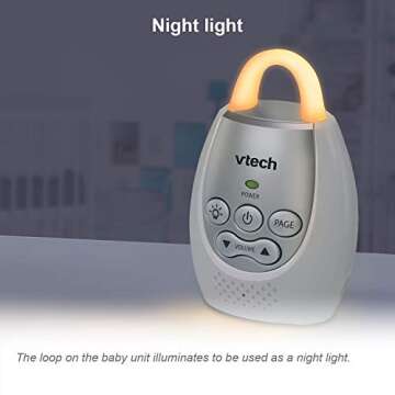 VTech DM221 Audio Baby Monitor with up to 1,000 ft of Range, Vibrating Sound-Alert, Talk Back Intercom & Night Light Loop, White/Silver