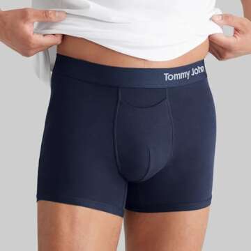 Tommy John Men’s Trunk 4" Underwear, Cool Cotton Underwear with Supportive Contour Pouch, Dry Pima Cotton Blend Soft Breathable Waistband Mens Cotton Boxer Briefs (Navy, Medium)