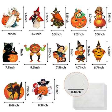 K1tpde 12PCS Vintage Halloween Cutout Home Decoration, Pumpkin Witch Cutout Decor, Large Size Halloween Cutouts Cardstock, Retro Halloween Cut-Outs Cardboard, Trick or Treat Holiday Party Decorations