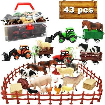 3 Pack Farm Toy Tractor with 40 Animals Figurines & Fence Set