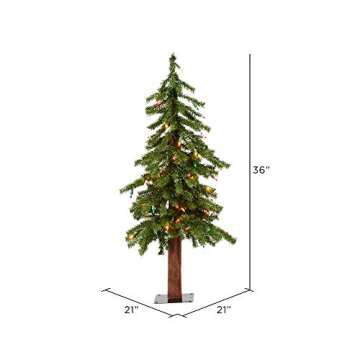 Vickerman 3' Natural Alpine Artificial Christmas Tree, Multi-Colored Incandescent Lights - Faux Christmas Tree - Seasonal Indoor Home Decor