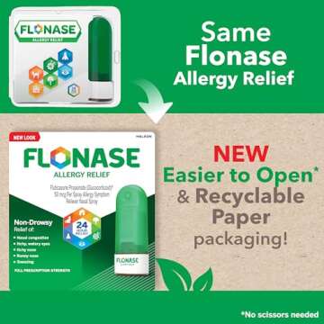 Flonase Allergy Relief Nasal Spray, 24 Hour Non Drowsy Allergy Medicine, Metered Nasal Spray - 72 Sprays - Fall and Seasonal Allergy Relief