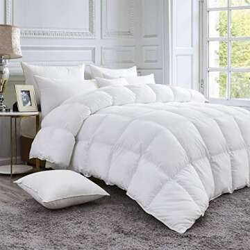 Luxurious 800 Thread Count Hungarian Goose Down Comforter Duvet Insert - King/Cal King Size, 75 oz. Fill Weight, Premium Baffle Box, 100% Egyptian Cotton Cover (White)