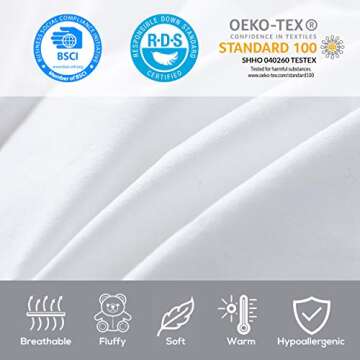 Luxurious 800 Thread Count Hungarian Goose Down Comforter Duvet Insert - King/Cal King Size, 75 oz. Fill Weight, Premium Baffle Box, 100% Egyptian Cotton Cover (White)