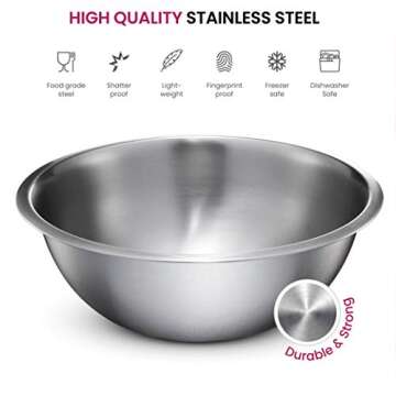 FineDine Stainless Steel Mixing Bowls (Set of 5) Stainless Steel Mixing Bowl Set - Easy To Clean, Nesting Bowls for Space Saving Storage, Great for Cooking, Baking, Prepping