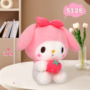 Cute Plush Toys 9 Inch Cartoon Stuffed Plush Doll with Strawberry Love Heart Anime Soft Plush Hugging Pillow Plush Figure for Kids Valentines Day Gifts