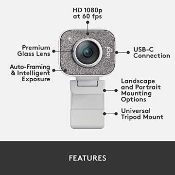 Logitech for Creators StreamCam Webcam for Streaming and Content Creation, Full HD 1080p 60 fps, Premium Glass Lens, Smart Auto-Focus, for PC/Mac - White