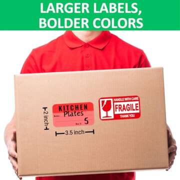 Large Color-Coded Moving Labels for Boxes, 450 Stickers for Home Moving Supplies with Removable Tape, Fragile Stickers Packing Labels for Moving Boxes, Moving for Organizing and Packing