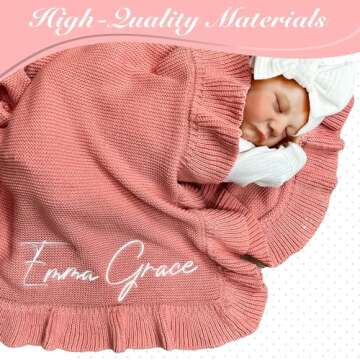 HuitzilAM Knit Baby Blanket – 30x40in Personalized Baby Blanket for Newborn Girl and Boy – Custom Blanket with Name Embroidery – Soft Knitted Baby Blanket – Custom Baby Gifts for Baby Shower (Pink)