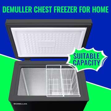 DEMULLER 3.5 Cu.ft Chest Freezer with Electronic Panel, Accurate Temperature Display to 1 ℉, Black Deep Freezers with 2 Removable Baskets, Compact Size Small Freezer for Any Space