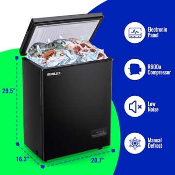 DEMULLER 3.5 Cu.ft Chest Freezer with Electronic Panel, Accurate Temperature Display to 1 ℉, Black Deep Freezers with 2 Removable Baskets, Compact Size Small Freezer for Any Space