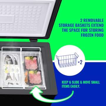 DEMULLER 3.5 Cu.ft Chest Freezer with Electronic Panel, Accurate Temperature Display to 1 ℉, Black Deep Freezers with 2 Removable Baskets, Compact Size Small Freezer for Any Space