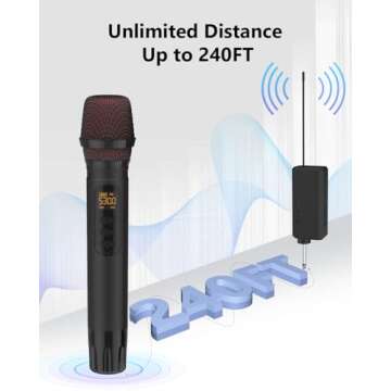 ROUWU Wireless Microphones, UHF Metal Dual Handheld Cordless Dynamic Mic System with Rechargeable Receiver,1/4 "Output with 1/8" Output,for Karaoke Singing, Wedding, DJ, Party, Speech, Church,240ft