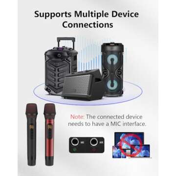 ROUWU Wireless Microphones, UHF Metal Dual Handheld Cordless Dynamic Mic System with Rechargeable Receiver,1/4 "Output with 1/8" Output,for Karaoke Singing, Wedding, DJ, Party, Speech, Church,240ft