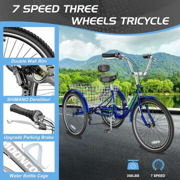 Slsy Adult Tricycle 7 Speeds for Everyone in 20 to 26 Inch