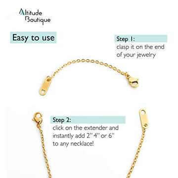 Altitude Boutique 18k Gold Plated Necklace Extenders | Delicate Necklace Extender Chain Set for Women | 3 Piece Set, Hypoallergenic Extensions 2”, 4”, 6” Inches in Gold, Rose Gold, or Silver (Gold)