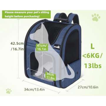 Pecute Pet Carrier Backpack, Dog Carrier Backpack, Expandable with Breathable Mesh for Small Dogs Cats Puppies, Pet Backpack Bag for Hiking Travel Camping Outdoor Hold Pets Up to 17 Lbs