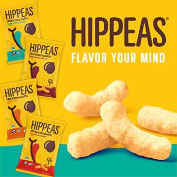 Hippeas Chickpea Puffs, Variety Pack: Vegan White Cheddar, Nacho Vibes, Barbecue, Sriracha, 0.8 Ounce (Pack of 18), 3g Protein, 2g Fiber, Vegan, Gluten-Free, Crunchy, Plant Protein Snacks